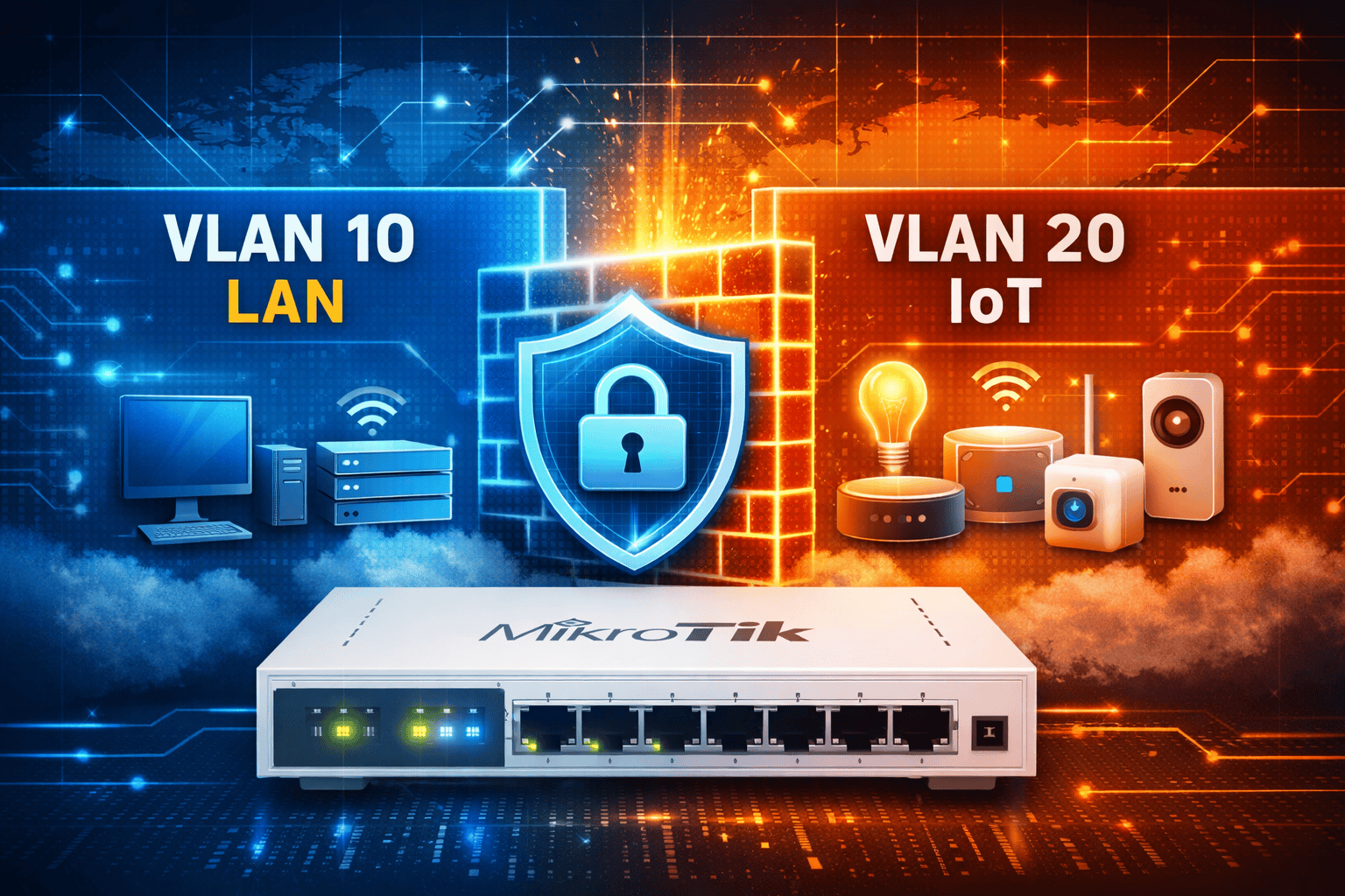 IoT eszközök biztonságos elkülönítése MikroTik routeren VLAN-ok és tűzfal segítségével